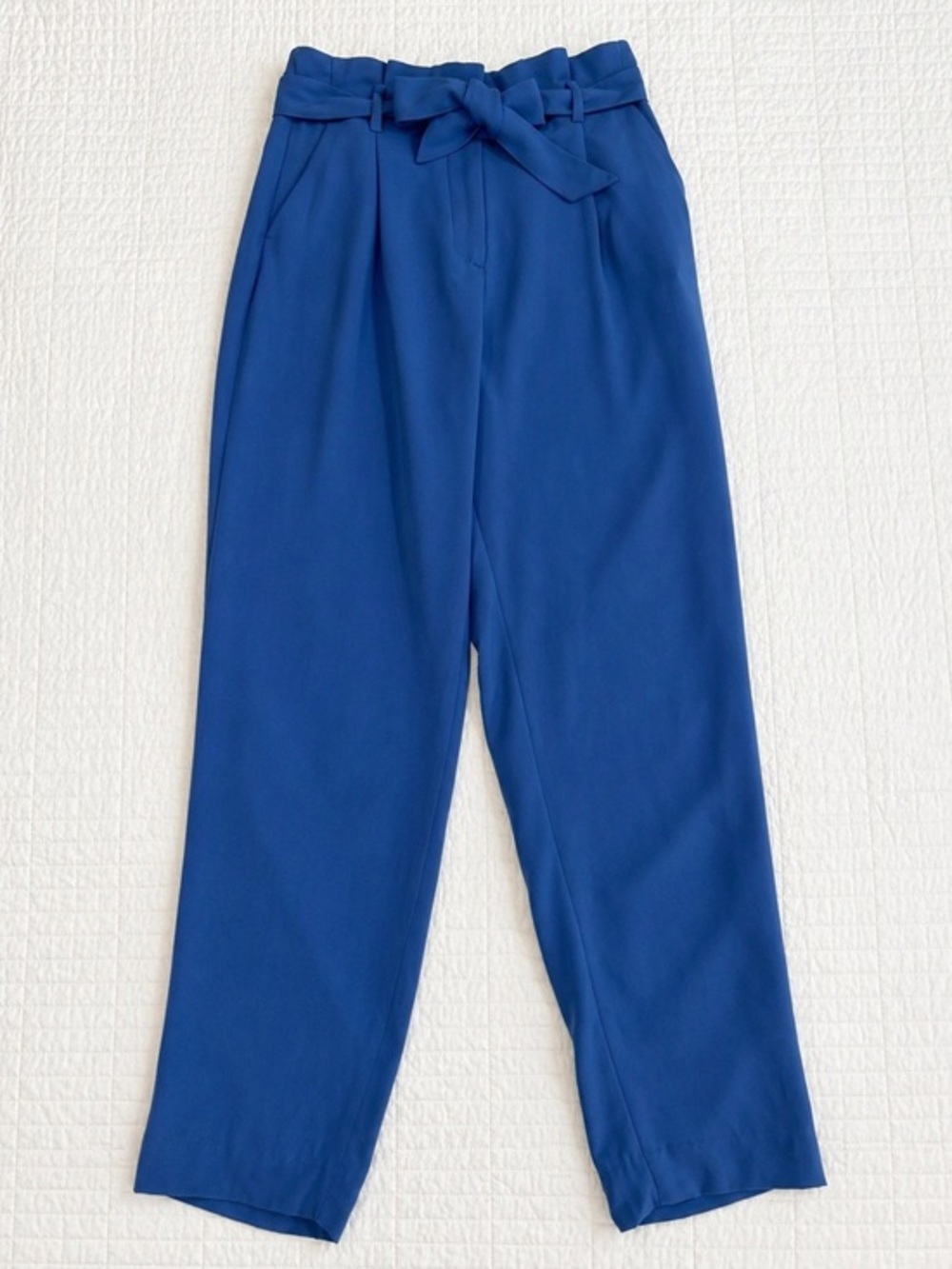 H&M Paperbag Waist Pants Size 2 Blue High Rise Tie Waist Tapered Trouser
